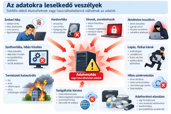 Az adatokra leselkedő veszélyek. Ezek ellen kell védekezni.